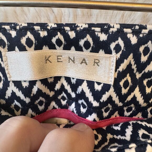 Kenar Cropped Pants Women's Size 4 Blue & White Geometric Print Trousers NEW NWT - Picture 4 of 10